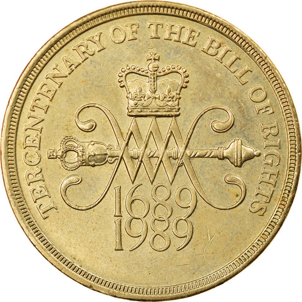 United Kingdom 2 Pounds Coin | Britain | Queen Elizabeth II 3rd portrait | Bill of Rights | 1989