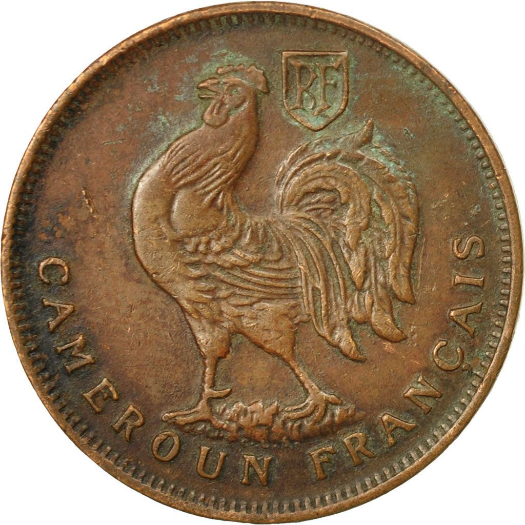 French Cameroon | 1 Franc Coin | Rooster | Lorraine Cross | Km:5 | 1943