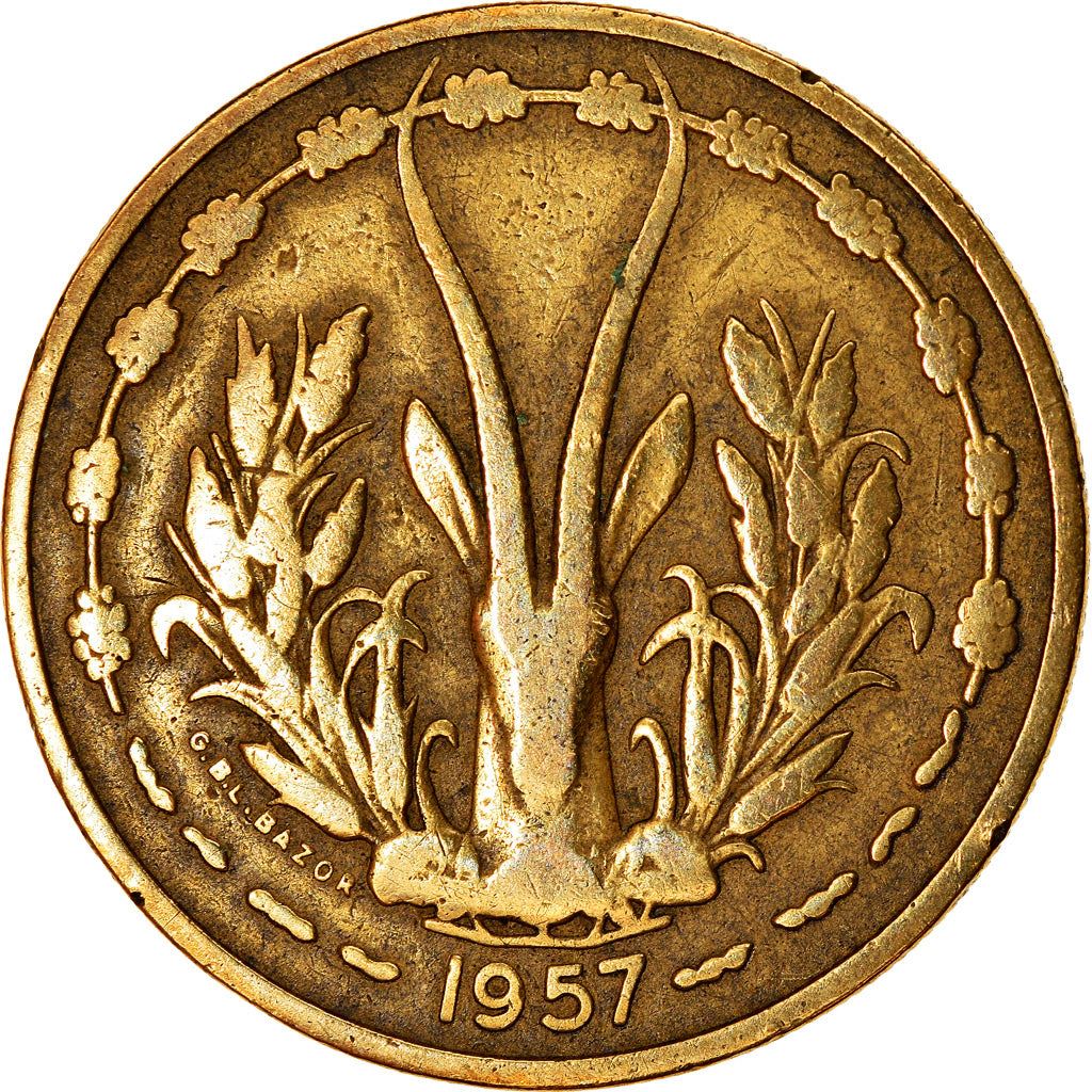 French West Africa | 25 Francs Togo Coin | Sawfish | Gazelle | Maize | Km:9 | 1957