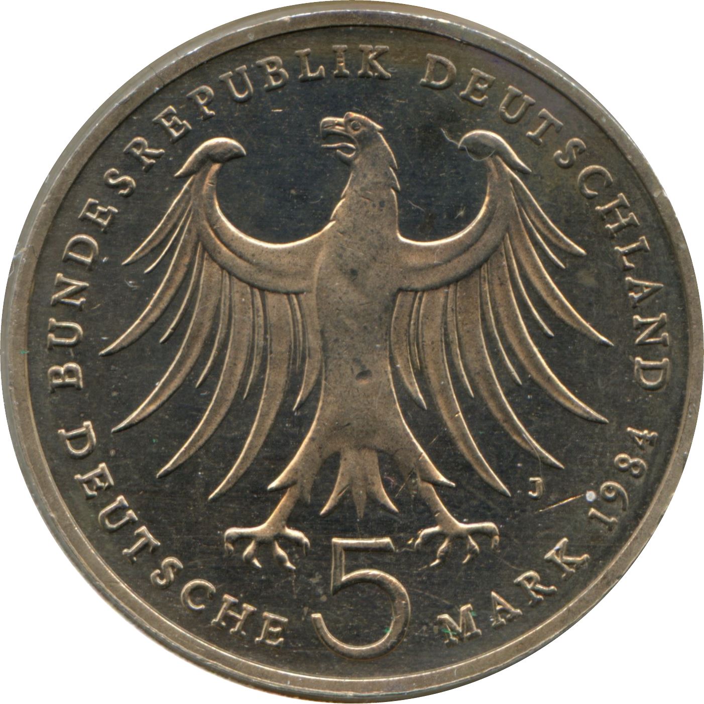 Germany 5 Deutsche Mark Coin | Felix Mendelssohn Bartholdy | Eagle | KM161 | 1984