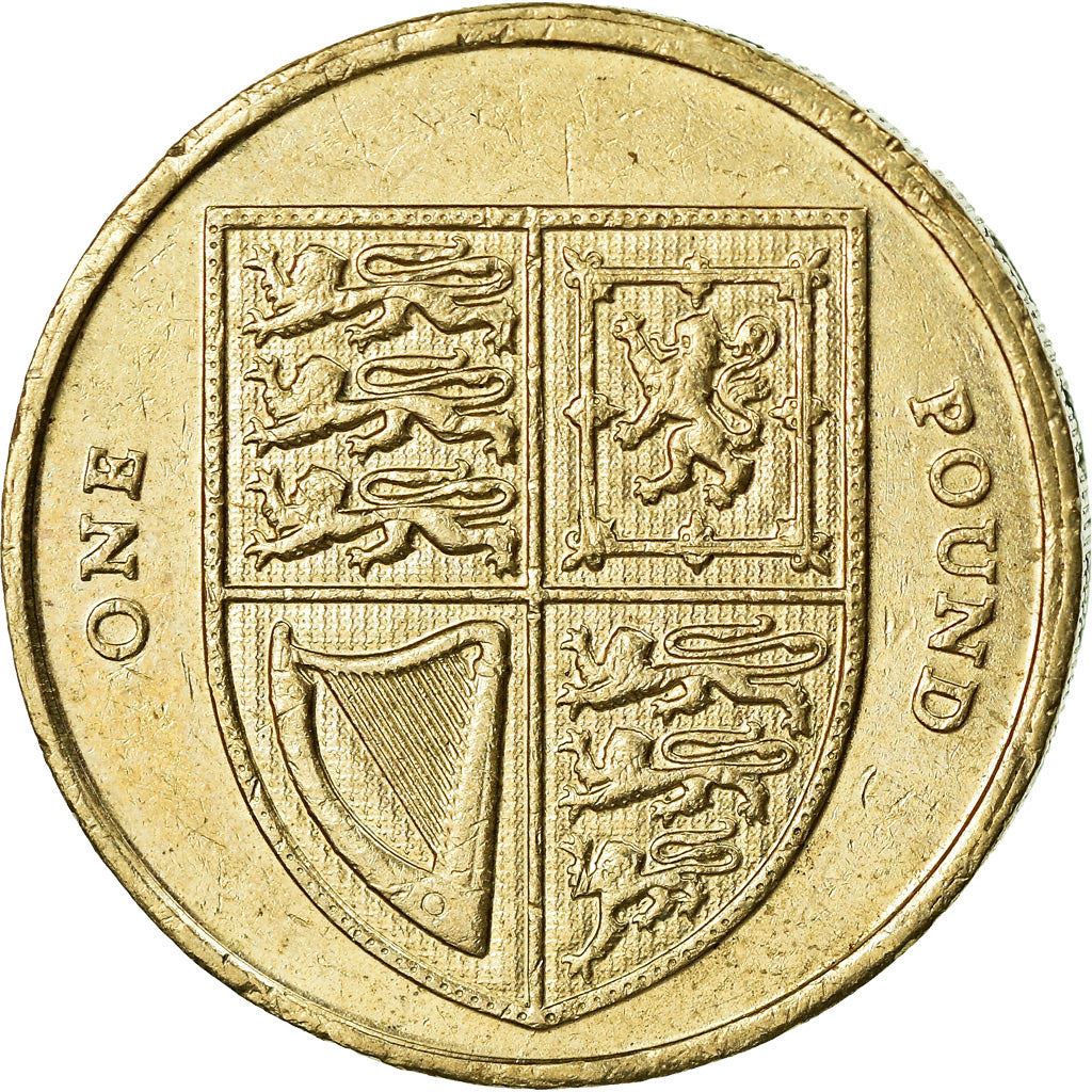 Moneta del Regno Unito 1 Sterlina | Ritratto di Elisabetta II 4° | Scudo Reale | 2008 - 2015