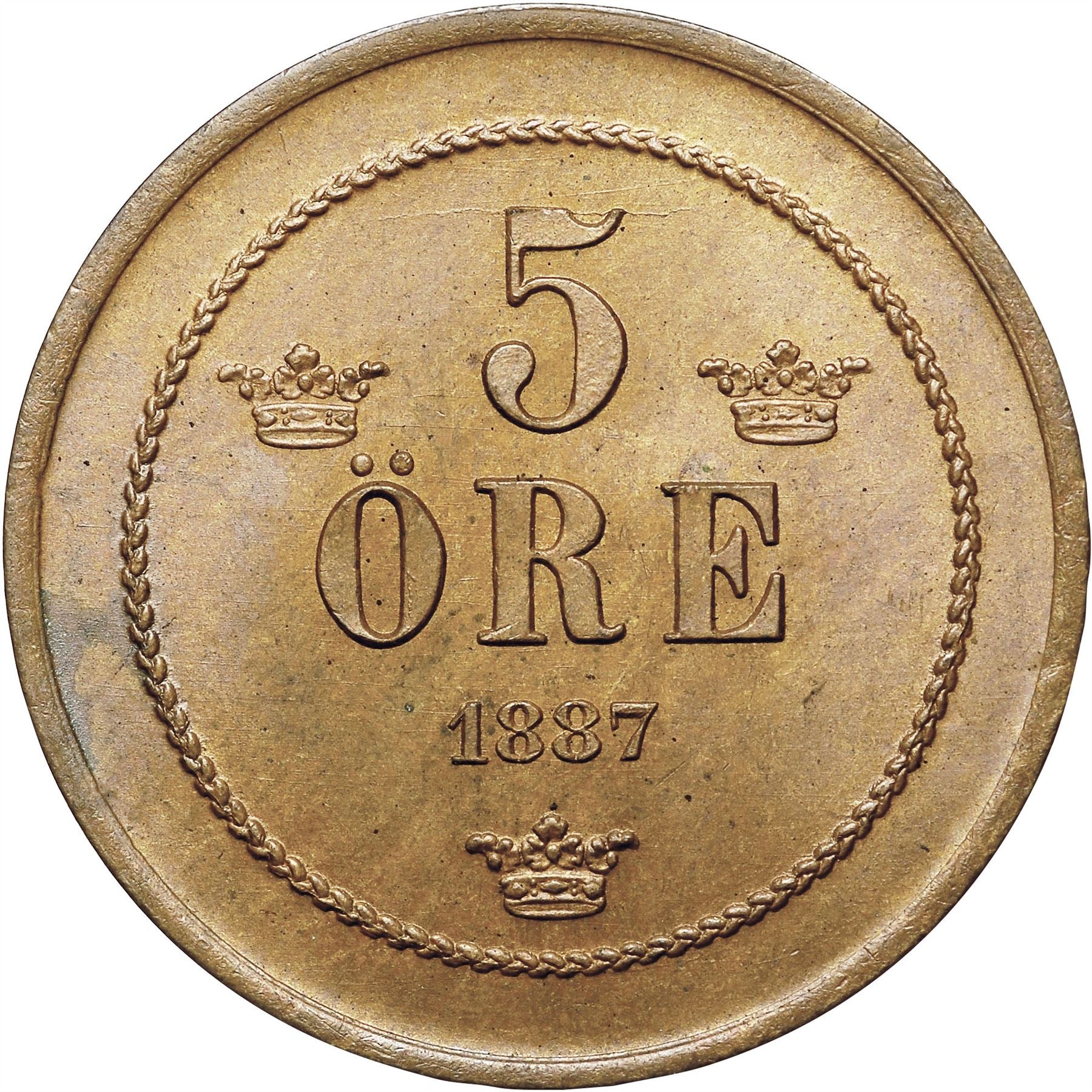 Sweden | Swedish 5 Ore Coin | Oscar II | Crown | KM736 | 1874 - 1889