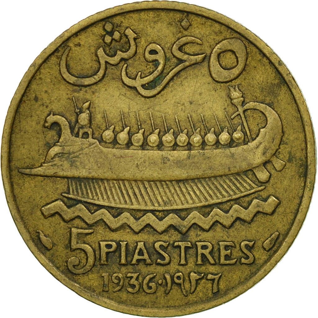 Libanon Mynt 5 Girush | Cederträd | Trireme | KM5 | 1925 - 1940