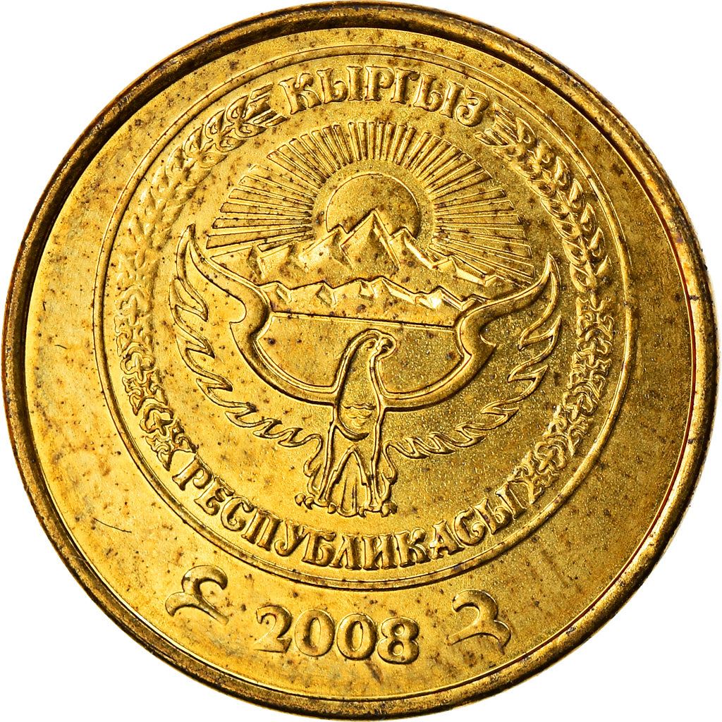 Kyrgyzstan | 10 Tyiyn Coin | Flower Ornament | Sun | Mountains | Falcon | Km:12 | 2008