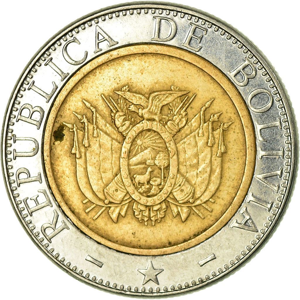 Bolivia | munt van 5 bolivianos | bimetaal | wapenschild | KM:212 | 2001-2004