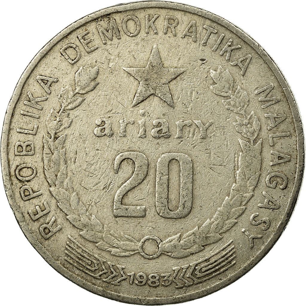Madagascar | 20 Ariary Coin | Star | Farmer | Tractor | Km:14B | 1983