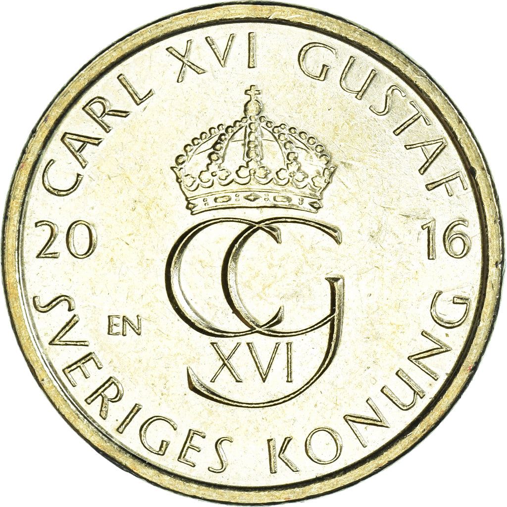 Sweden | 5 Kronor Coin | Crown | Monogram | Waves | Km:930 | 2016