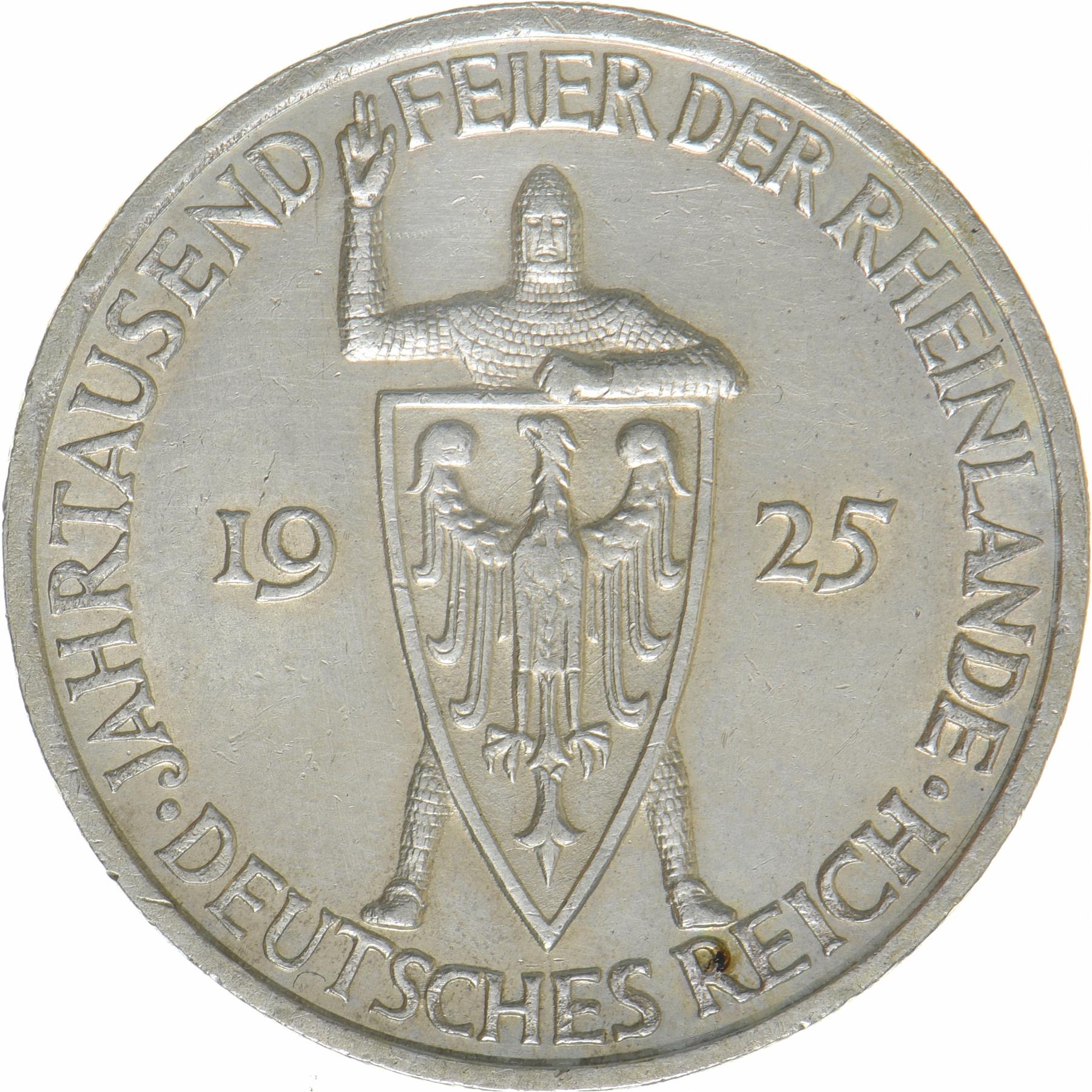Germany | 3 Reichsmark Coin | Rhineland | KM:46 | 1925