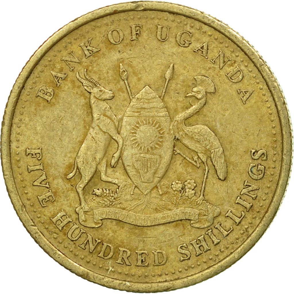 Uganda | 500 šilingų moneta | Pilkasis karūnuotasis garnys | KM69 | 1998 - 2019