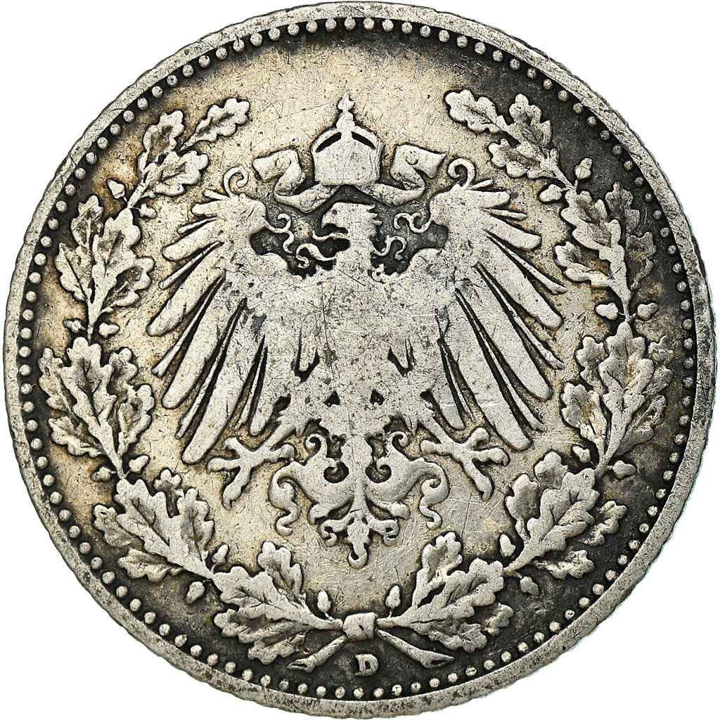 German Empire 1/2 Mark Coin | Deutsches Reich | Wilhelm II | Type 2 | KM17 | 1905 - 1919