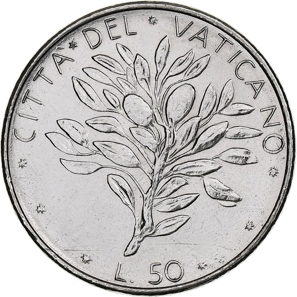 Vatican City | 50 Lire Coin | Olive branch | Km:121 | 1970 - 1976