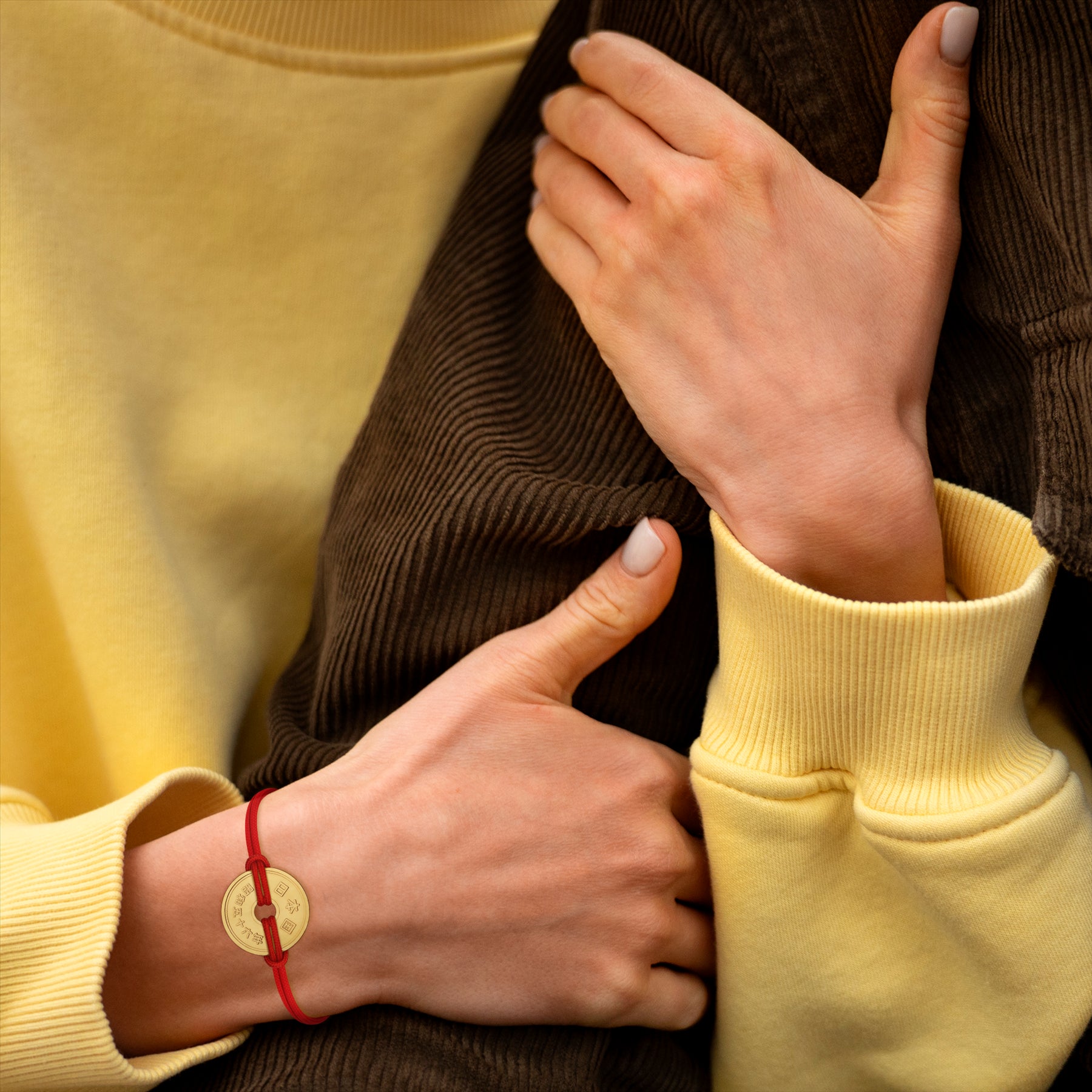 Good Luck Coin Bracelet | Red String Thread Wristband | Japan Coin 5 Yen | 18k Gold Plated Fortune Wealth & Protection