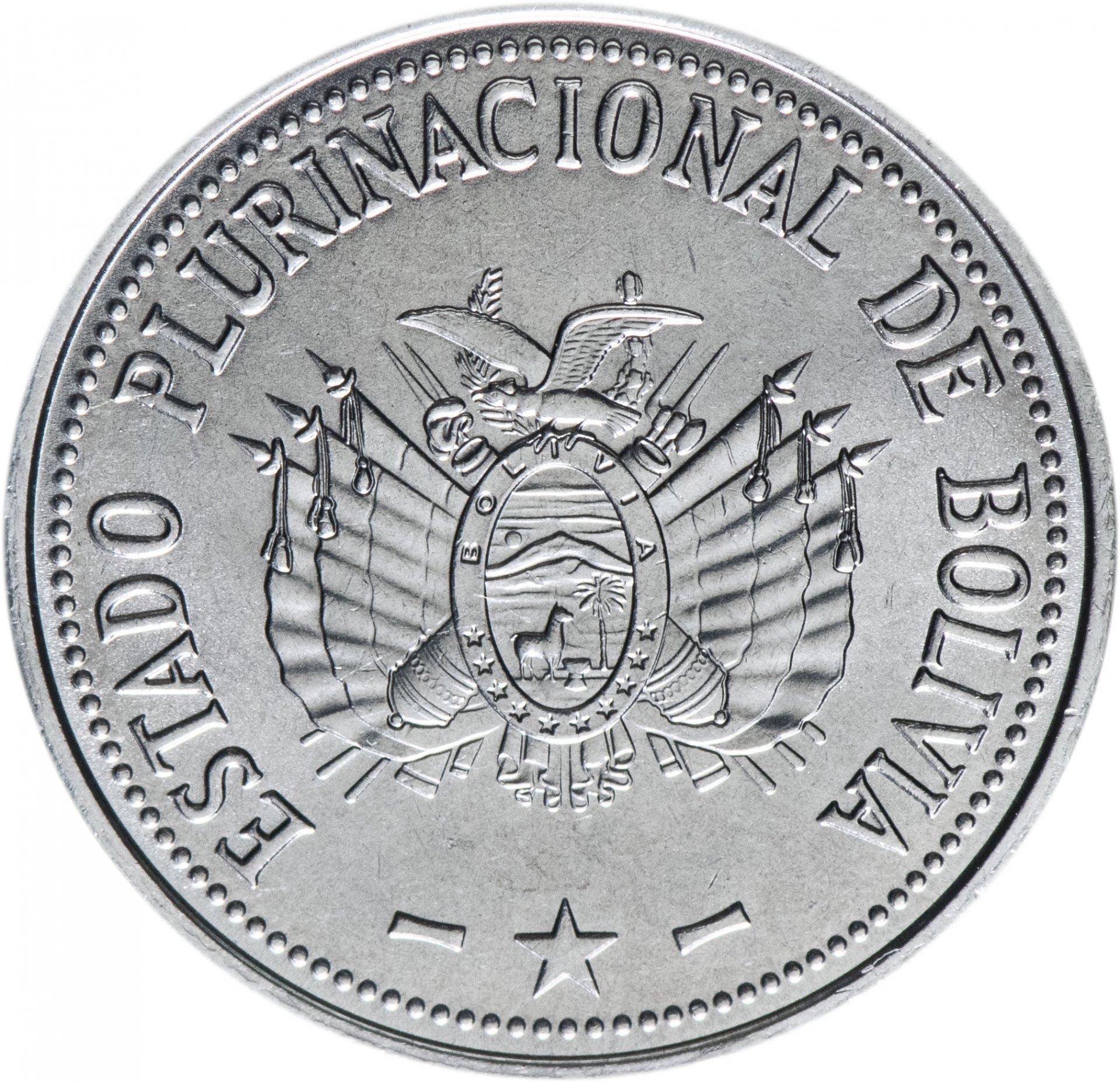 Bolivia | 20 Centavos Coin | Stainless steel | Coat of Arms | KM:215 | 2010-2016