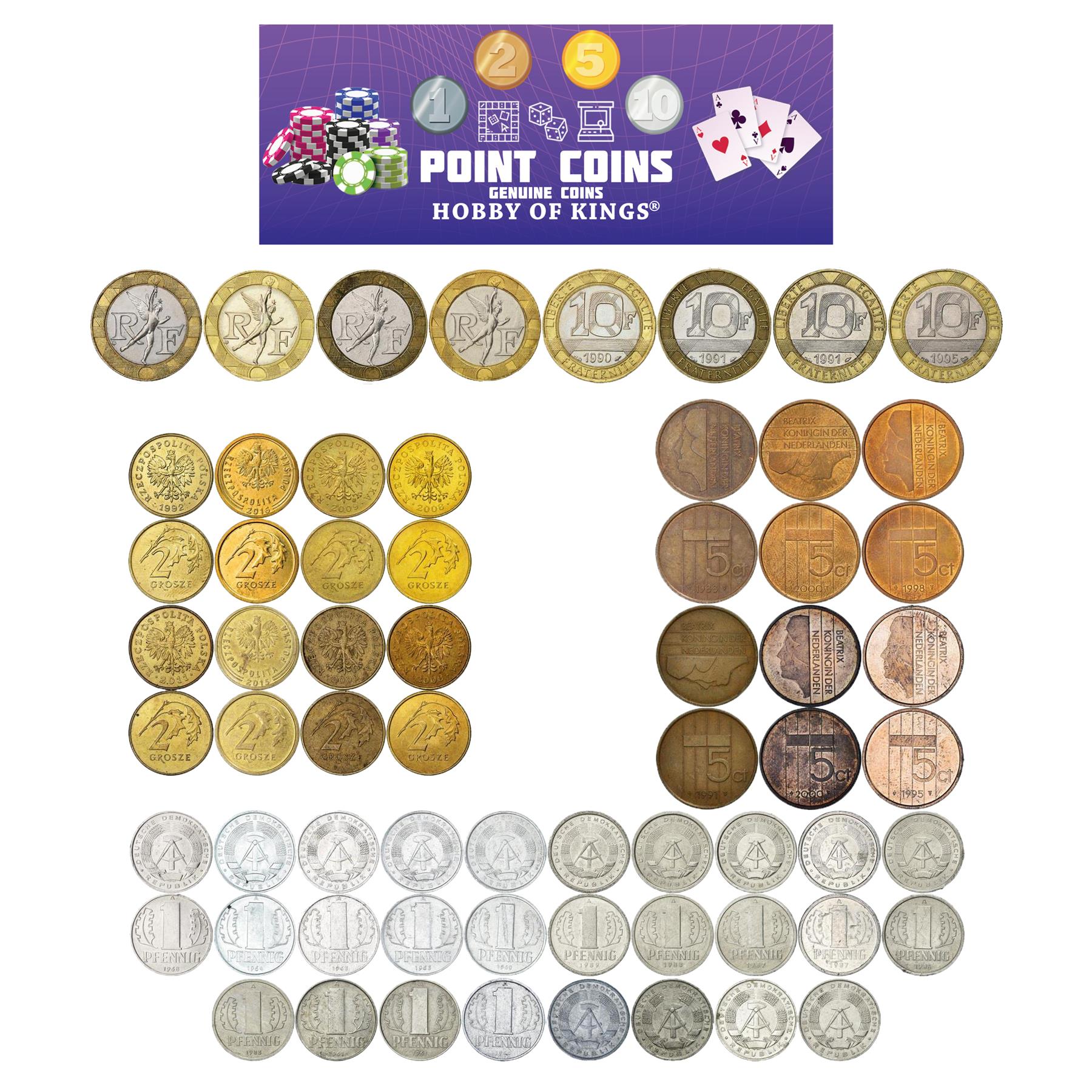 Play Money For Board Games & Card Games | 64 Real Coins | 1 2 5 10 | Total 200 Points | Genuine Toy Currency