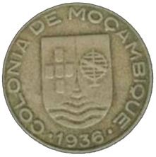 Mozambique | 1 Escudo Coin | Globe | Shield | Km:66 | 1936