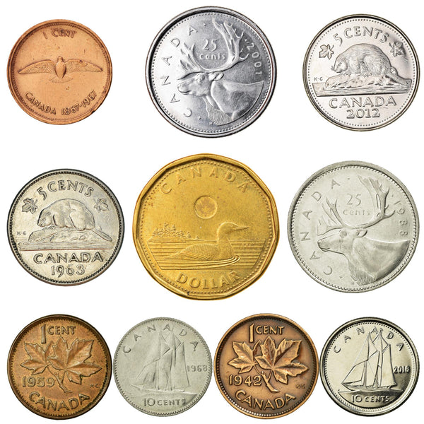 カナダ 10枚硬貨 | 混合カナダ通貨 | セント ドル | エリザベス2世女王