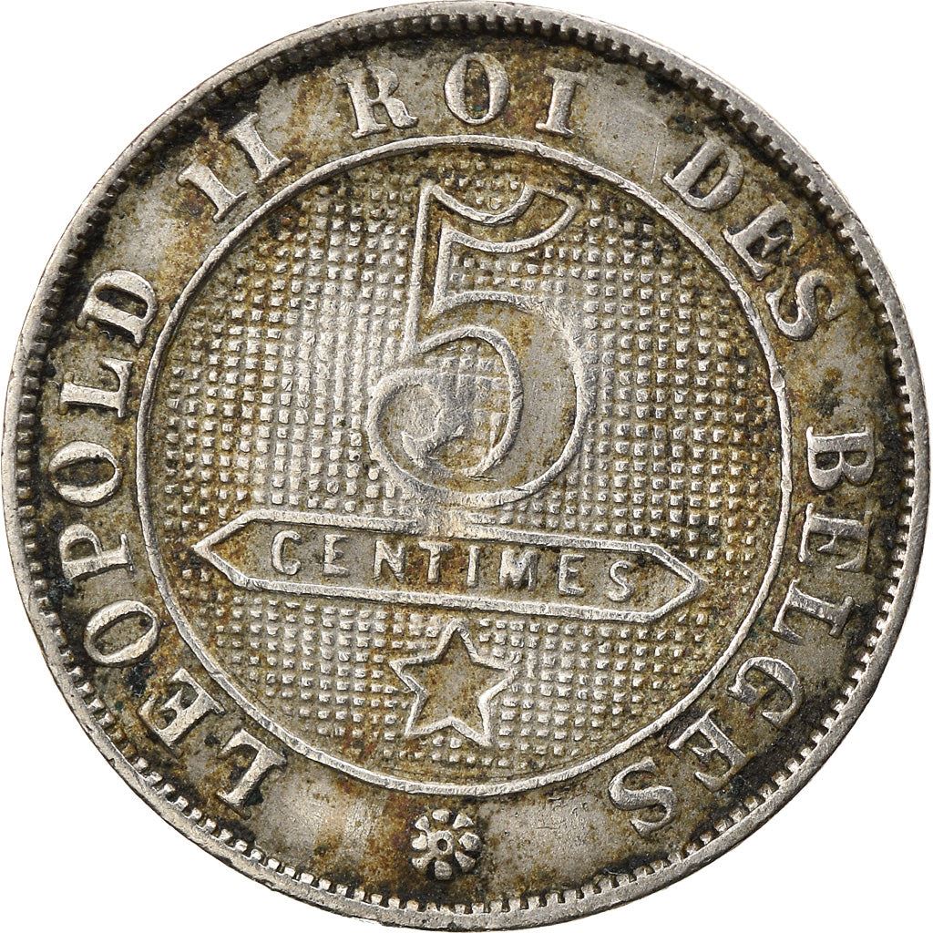Belgian 5 Centimes Coin | Leopold II Belgique | Lion | Star | KM40 | 1894 - 1901