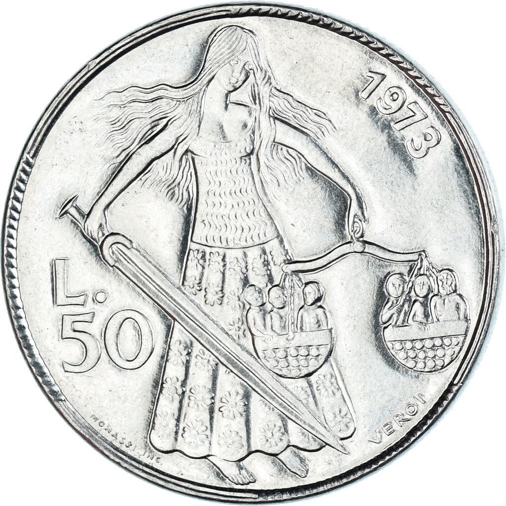 San Marino | 50 Lire Coin | Social Justice | Km:27 | 1973