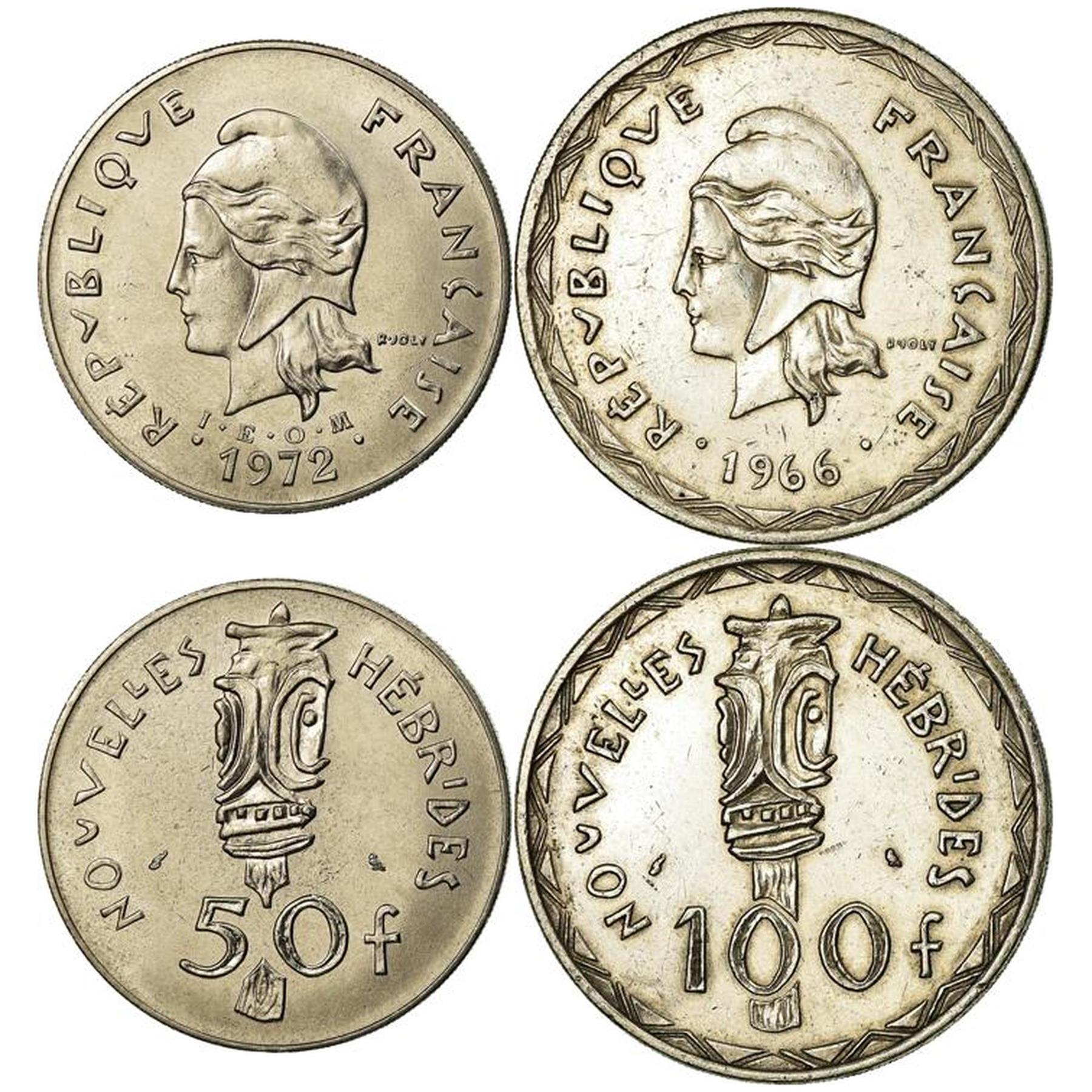 New Hebrides | 2 Coin Set | 50 100 Francs | 1966 - 1972