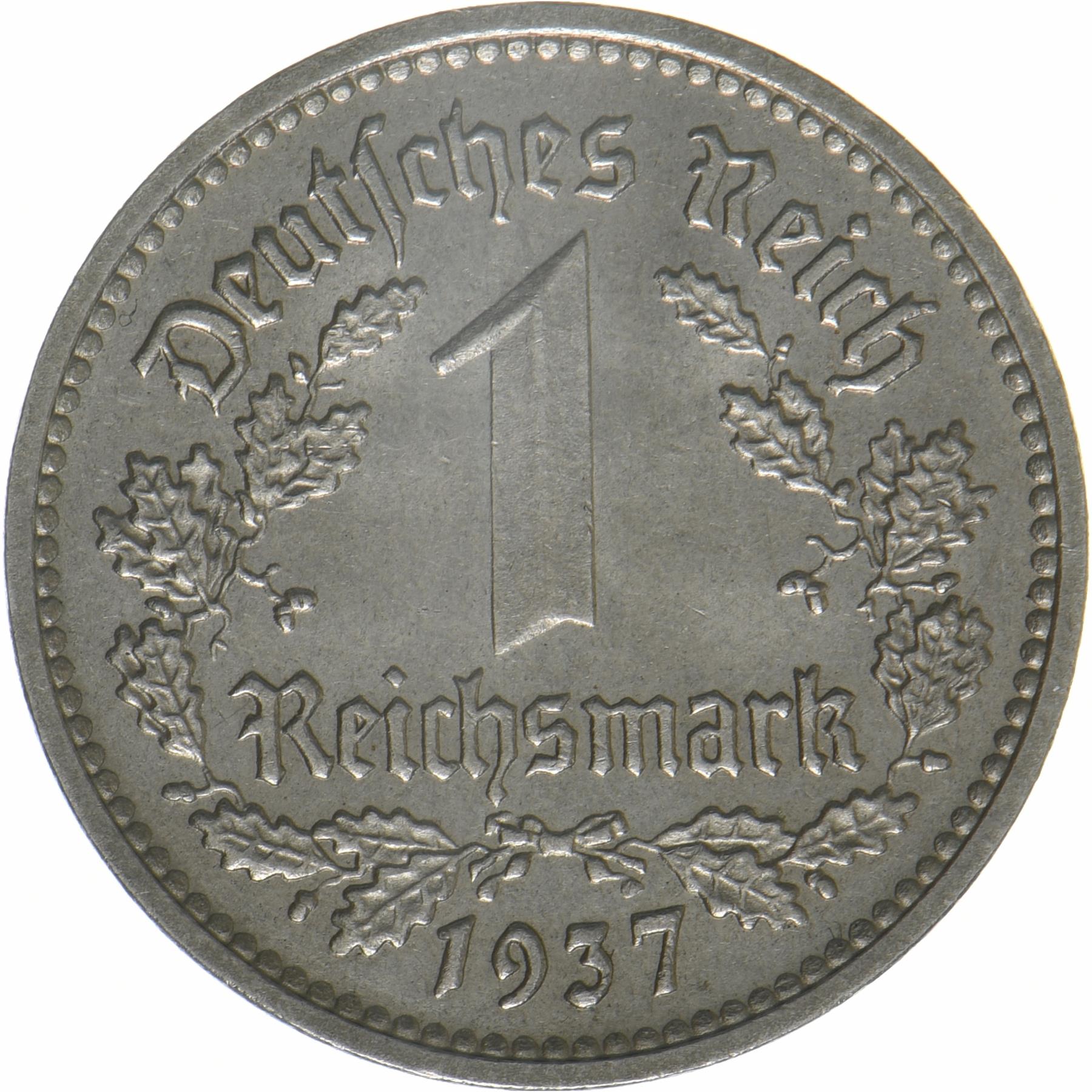 Deutschland | 1 Reichsmark Coin | Nickel | 1937 Münzzeichen „J“ | KM:78 | D: 23 mm | Gewicht: 4,85 g