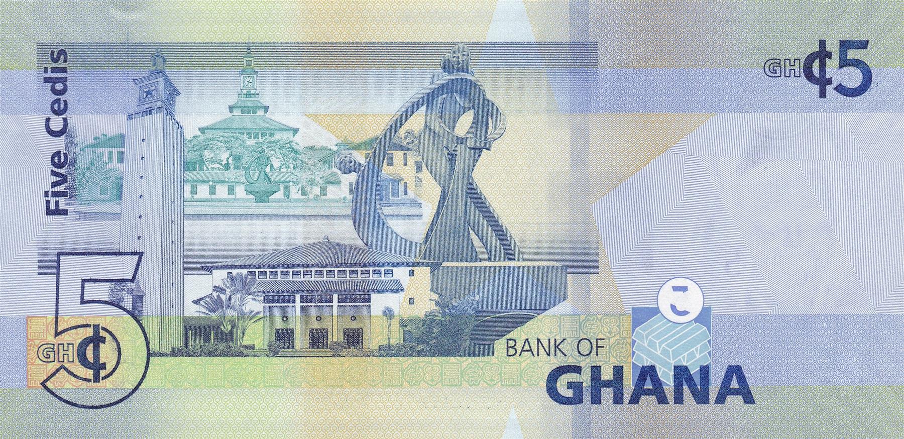 Ghana | 5 Cedis Banknote | 2019 - 2022 | Big Six Leaders | Independence Arch | University of Ghana