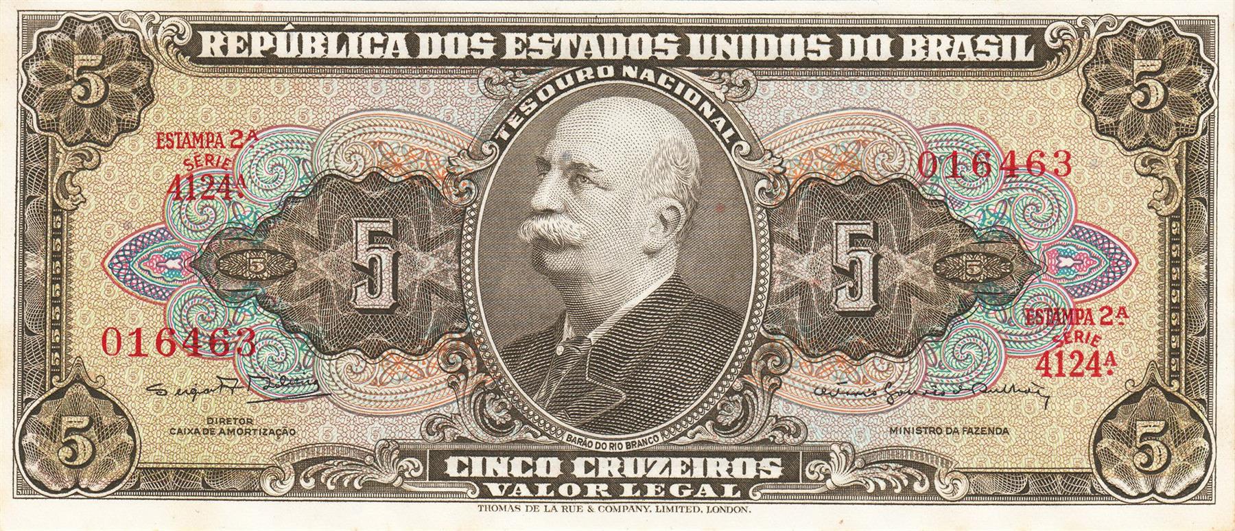 Brazil | 5 Cruzeiros Banknote | 1962 - 1964 | José Maria da Silva Paranhos | Conquista do Amazonas