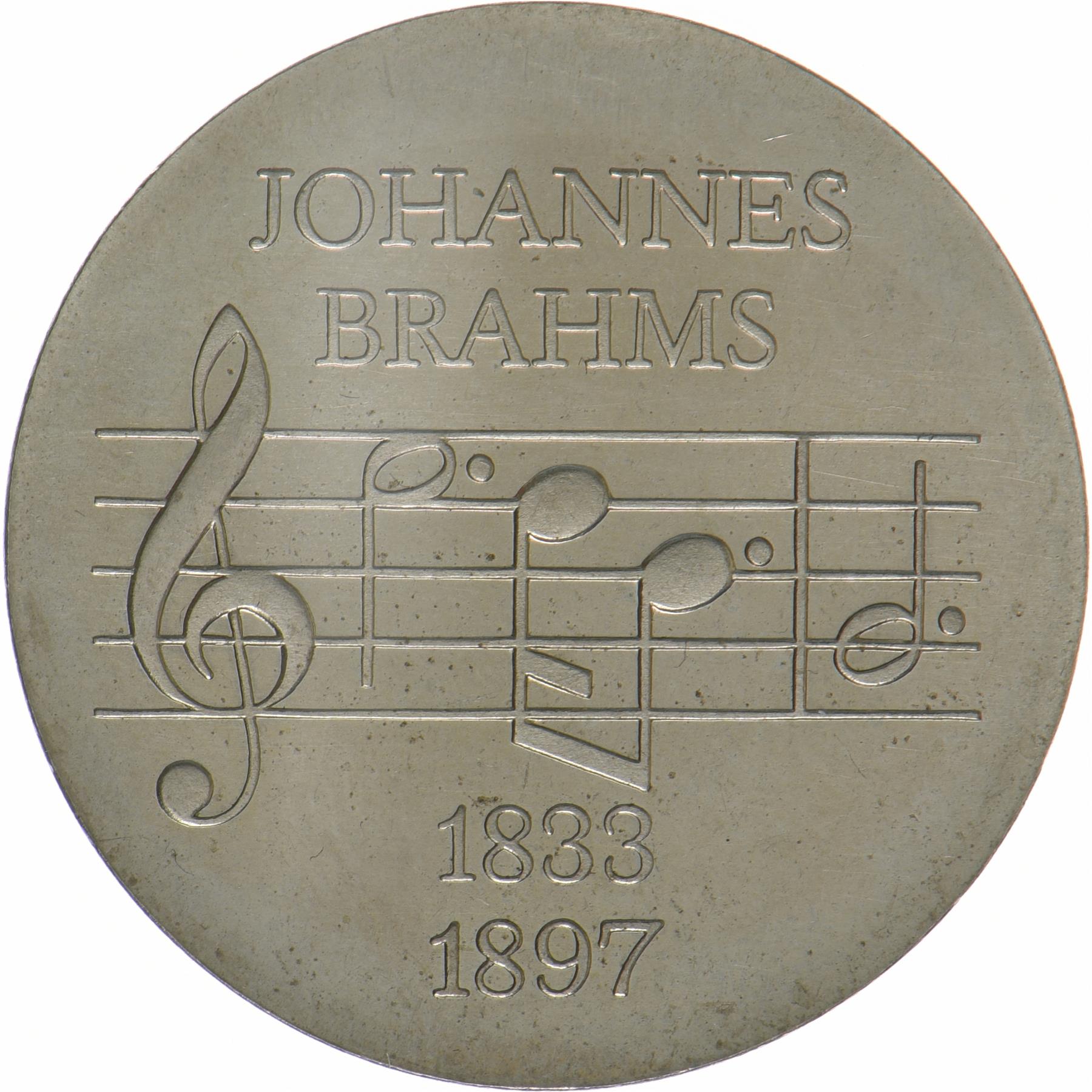 German Democratic Republic | 5 Mark Coin | Johannes Brahms | KM:36 | 1972