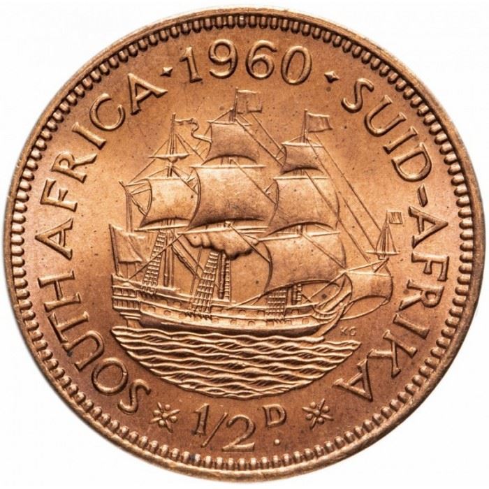 South Africa 1/2 Penny Coin | Elizabeth II 1st portrait | KM45 | 1953 - 1960