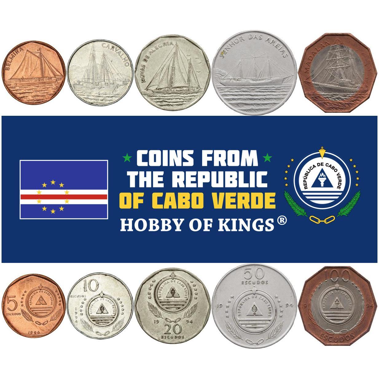 Cape Verde | 5 Coin Set | 5 10 20 50 100 Escudos | Ships | Sailing Boa
