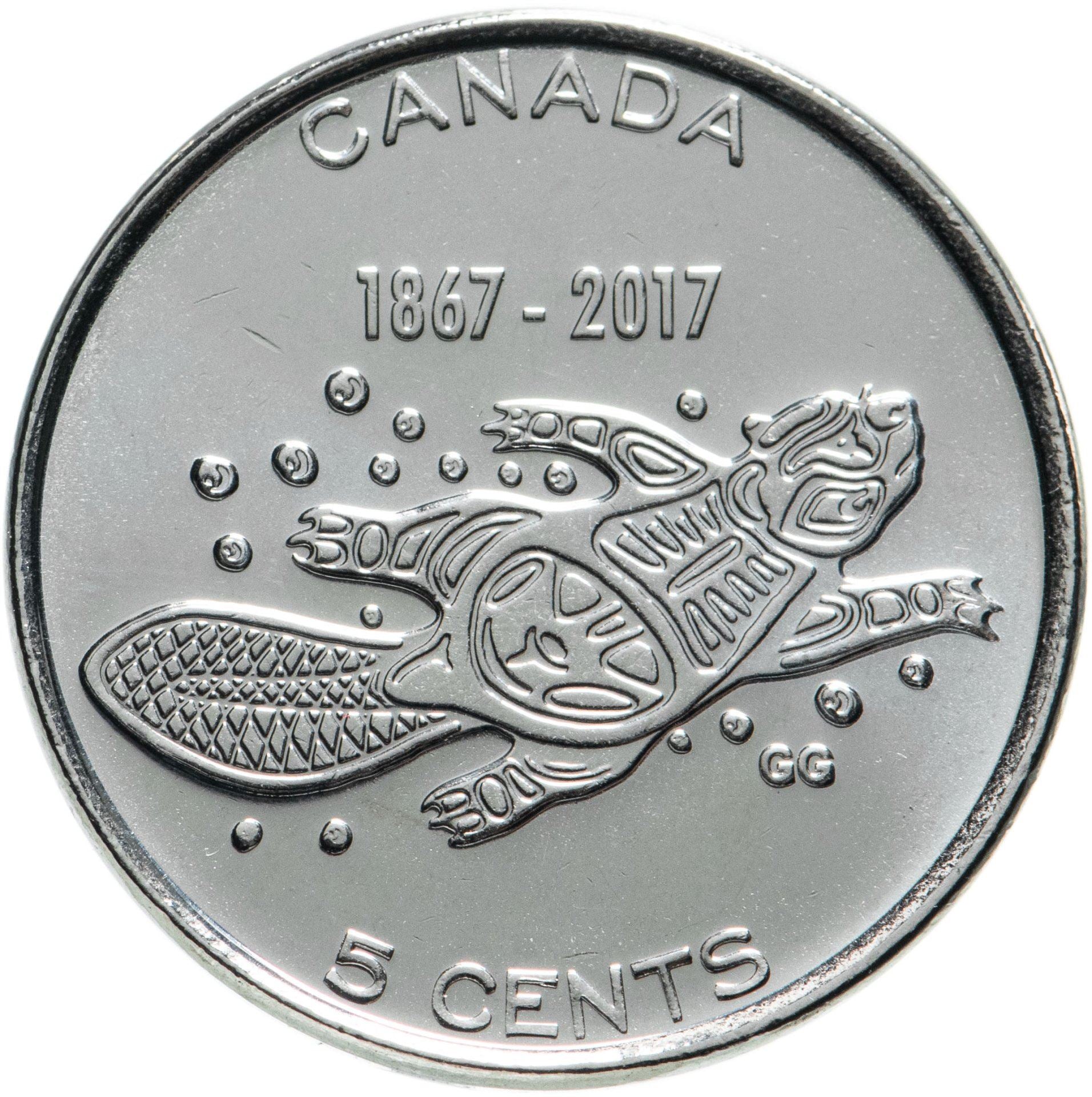 Kanada | 5-Cent-Münze | Algonkin-Biber | Nickelbeschichteter Stahl | KM:2291 | 2017