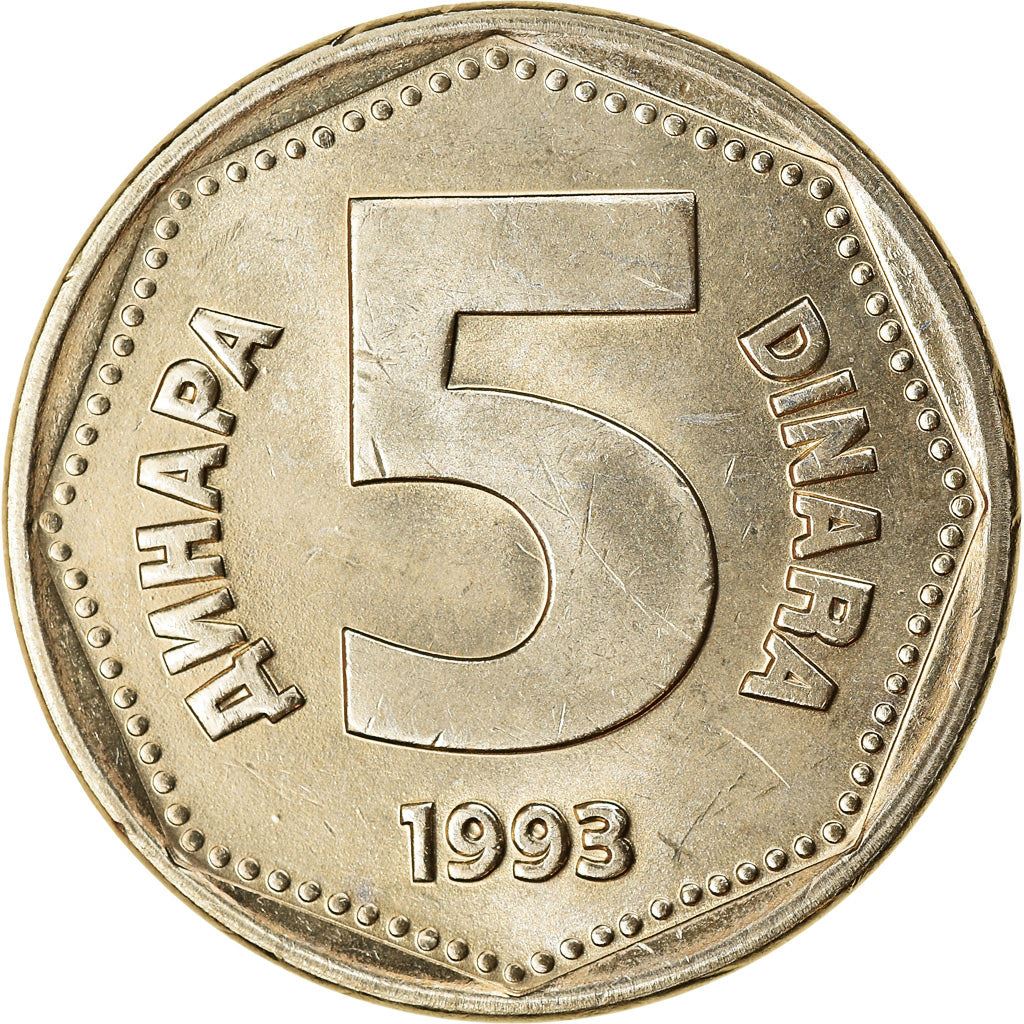 Yugoslavia | 5 Dinara Coin | Nickel Brass | Km:156 | 1993