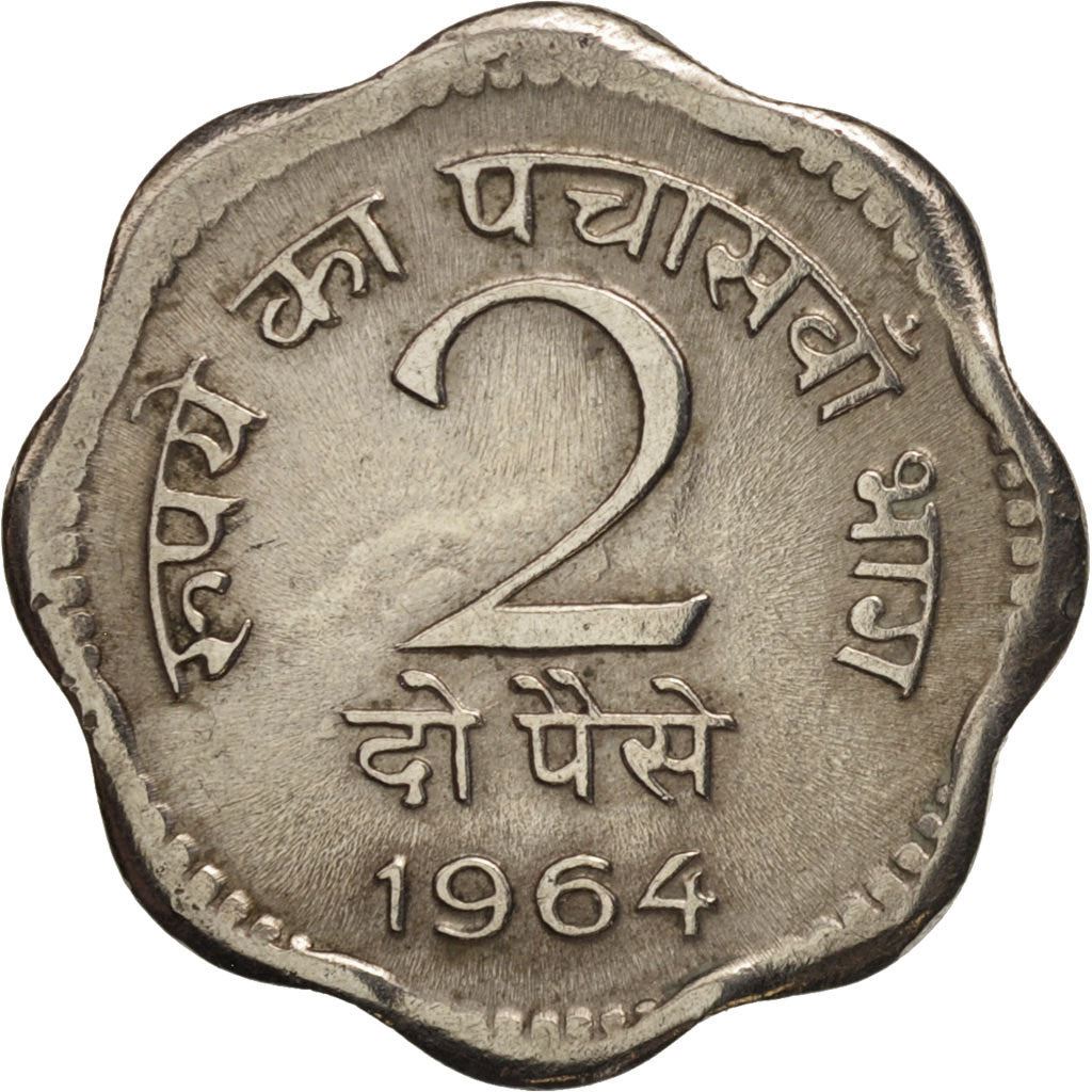 India | 2 Paise Coin | Ashoka lion | Km:12 | 1964
