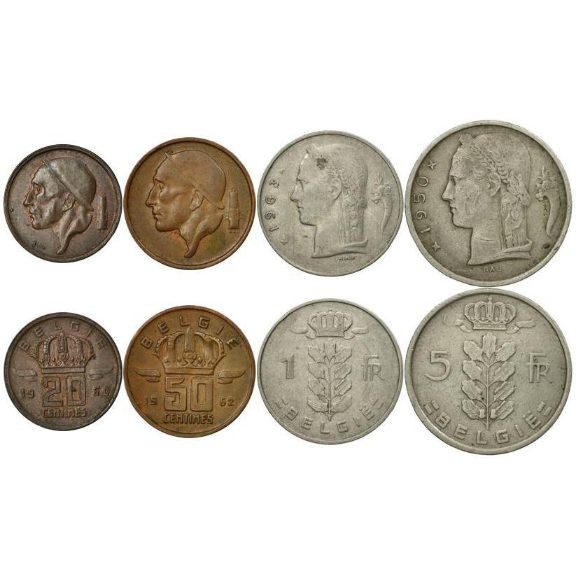 Belgium | 4 Coin Set | 20 50 Centimes 1 Franc 5 Francs | 1948 - 1963
