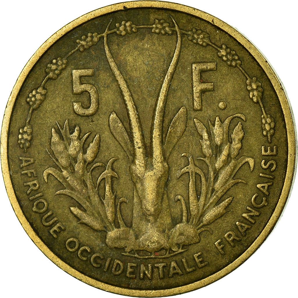 French West Africa | 5 Francs Coin | Marianne | Gazelle | Maize | Km:5 | 1956