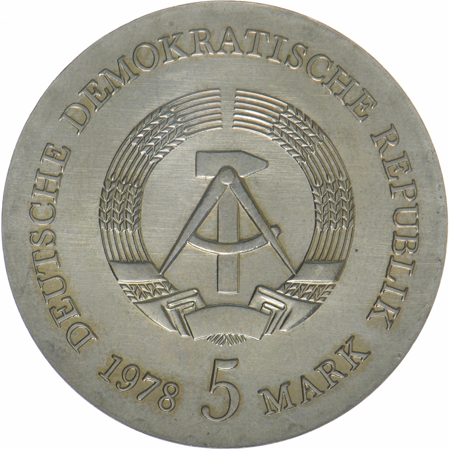 República Democrática Alemã | Moeda de 5 marcos | Friedrich Gottlieb Klopstock | KM:67 | 1978