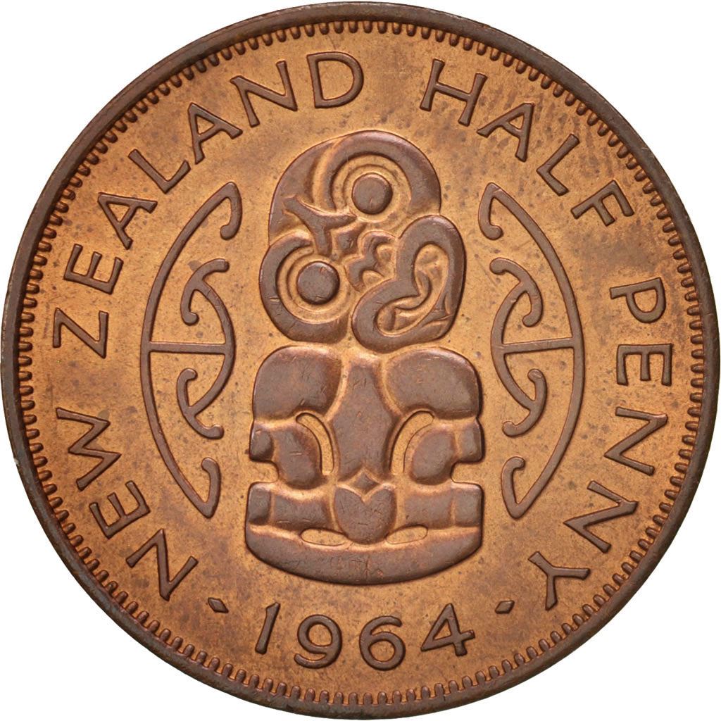 Nieuw-Zeeland | 1/2 Penny Munt | Elizabeth II | Hei-Tiki | Maori Hanger | Km:23.1 | 1953 - 1965