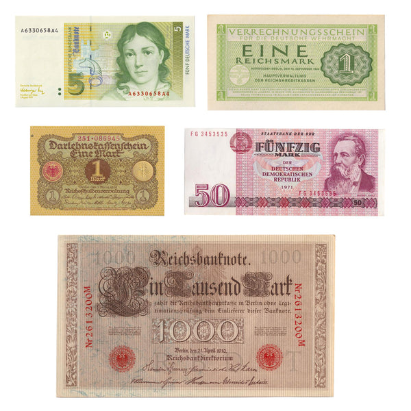 ドイツ紙幣セット5枚 | ドイツ通貨の歴史 | 1910年 - 1991年