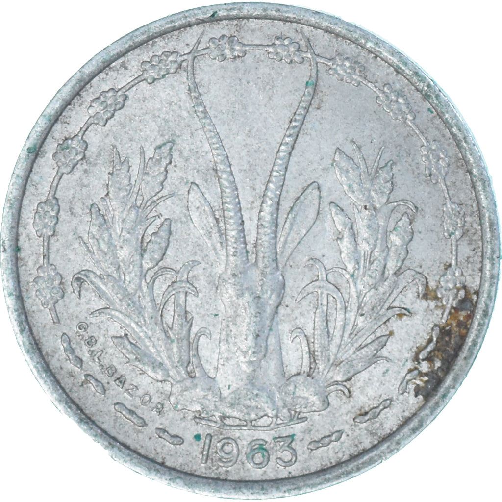 Western African States | 1 Franc Cfa Coin | Emblem of Central Bank | Gazelle | Km:3.2 | 1962 - 1963