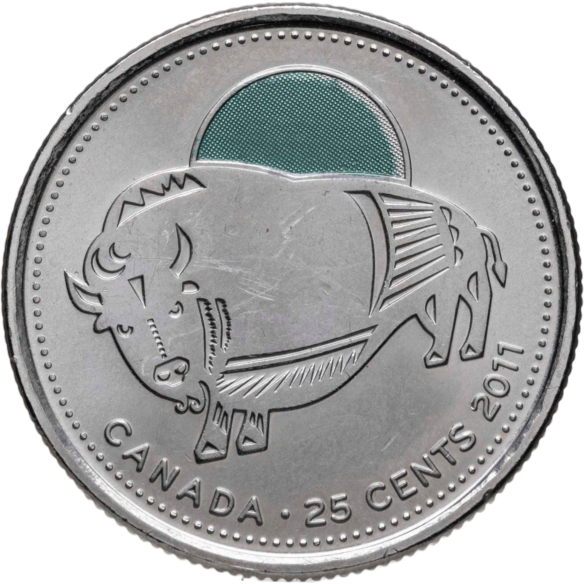Canada | 25 Cents Coin | Wood Bison | Nickel plated steel | KM:1168a | 2011
