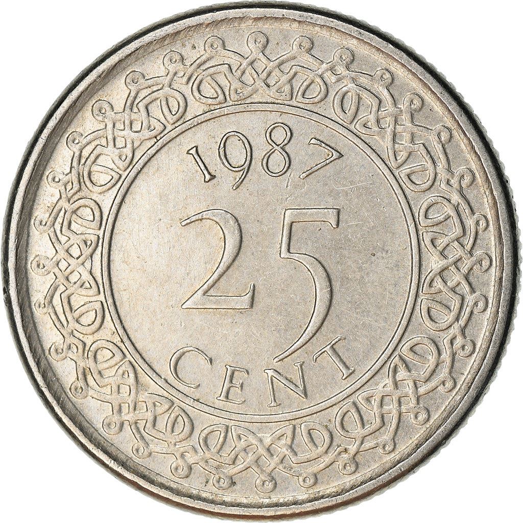 Suriname | 25 Cents Coin | Natives | Wreath | Km:14 | 1987 - 2017