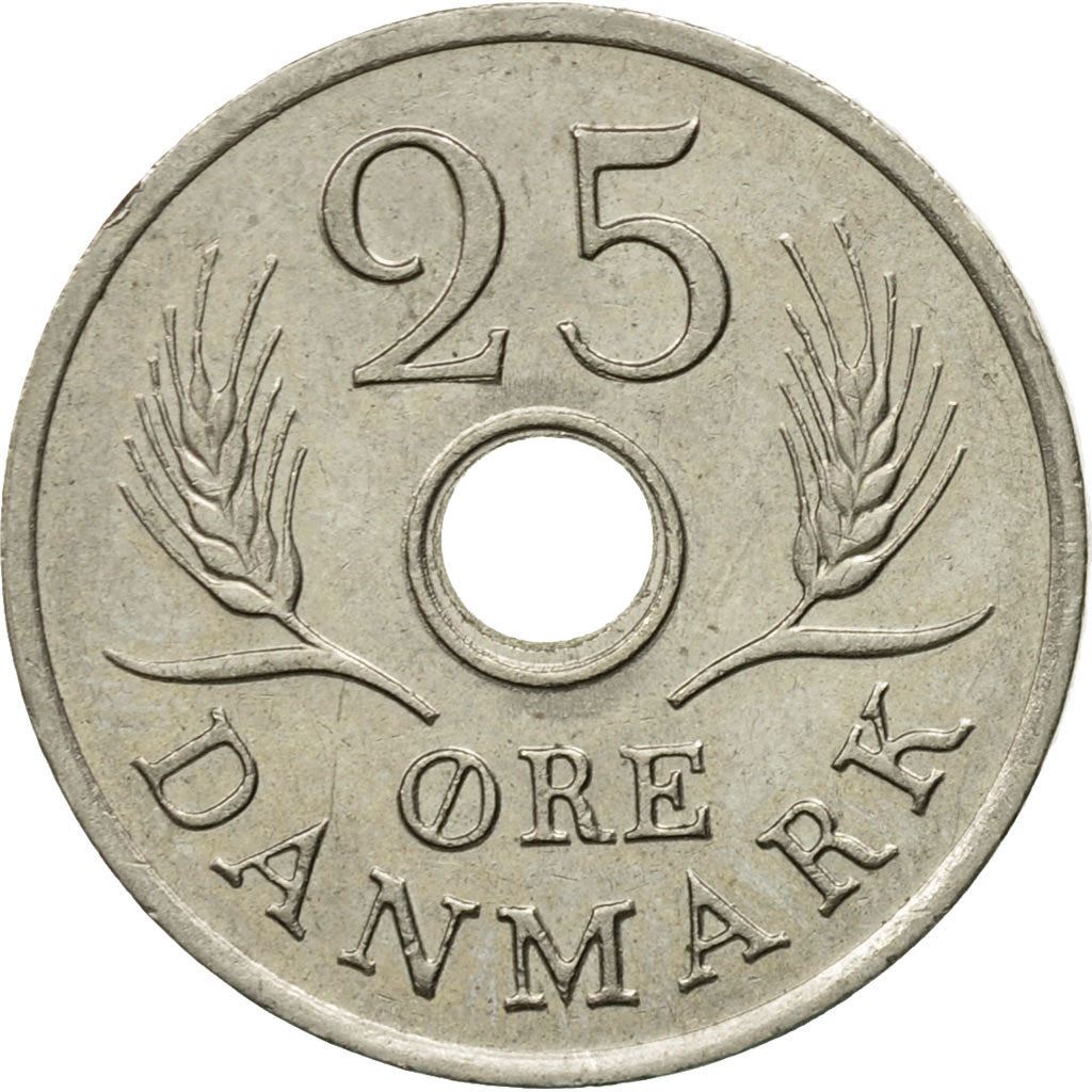 Denmark | 25 Ore Coin | Monogram | Km:855 | 1966 - 1972