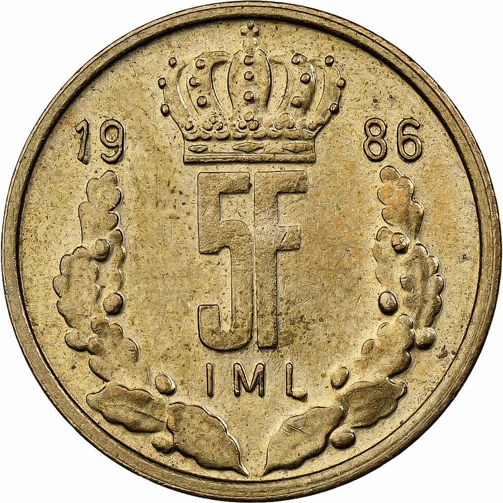 Luxembourg | 5 francs | Monarque | Bronze d’aluminium-nickel | KM : 60 | 1986-1988