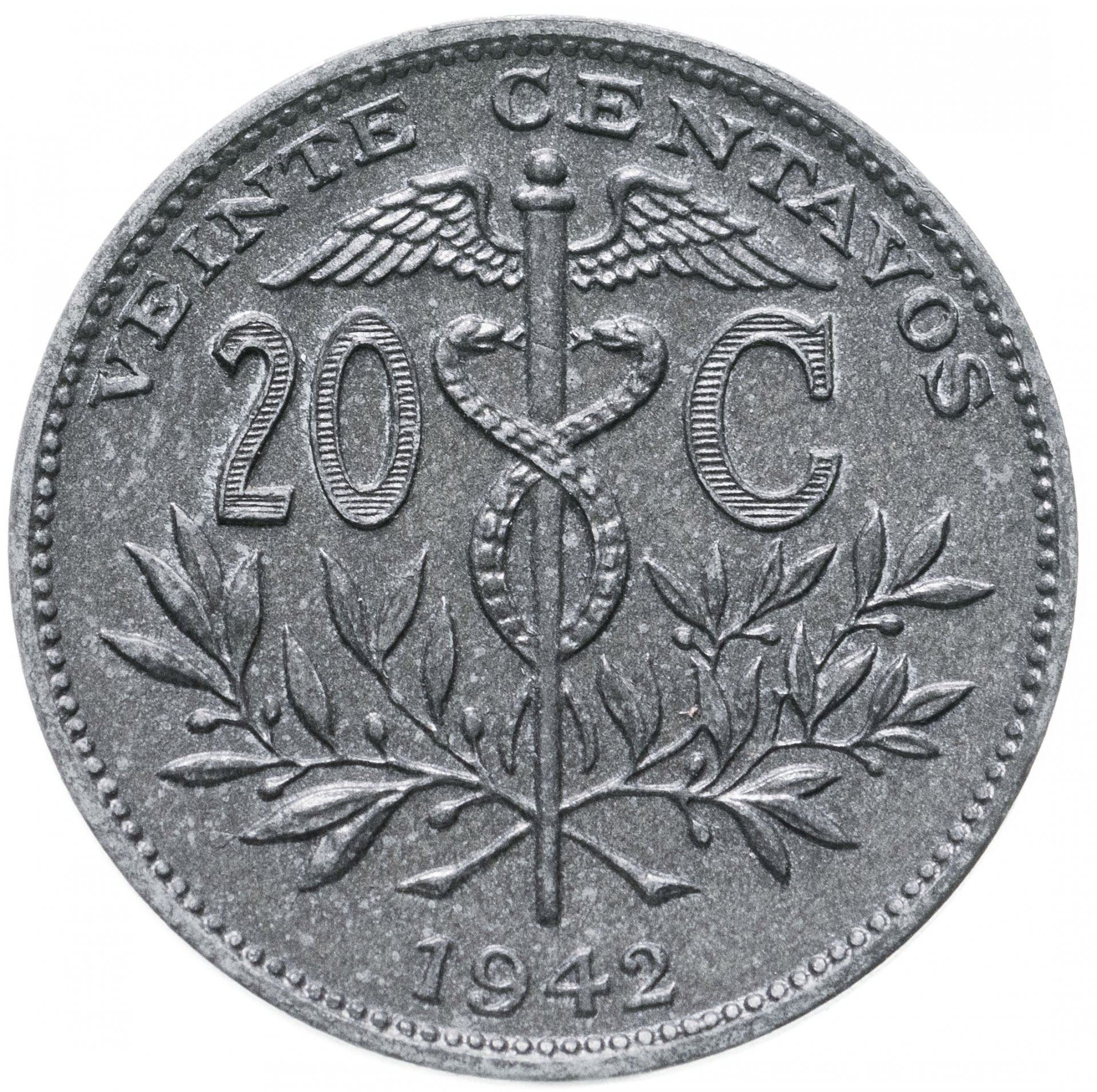 Bolivia | 20 Centavos Coin | Caduceus | Zinc | KM:183 | 1942
