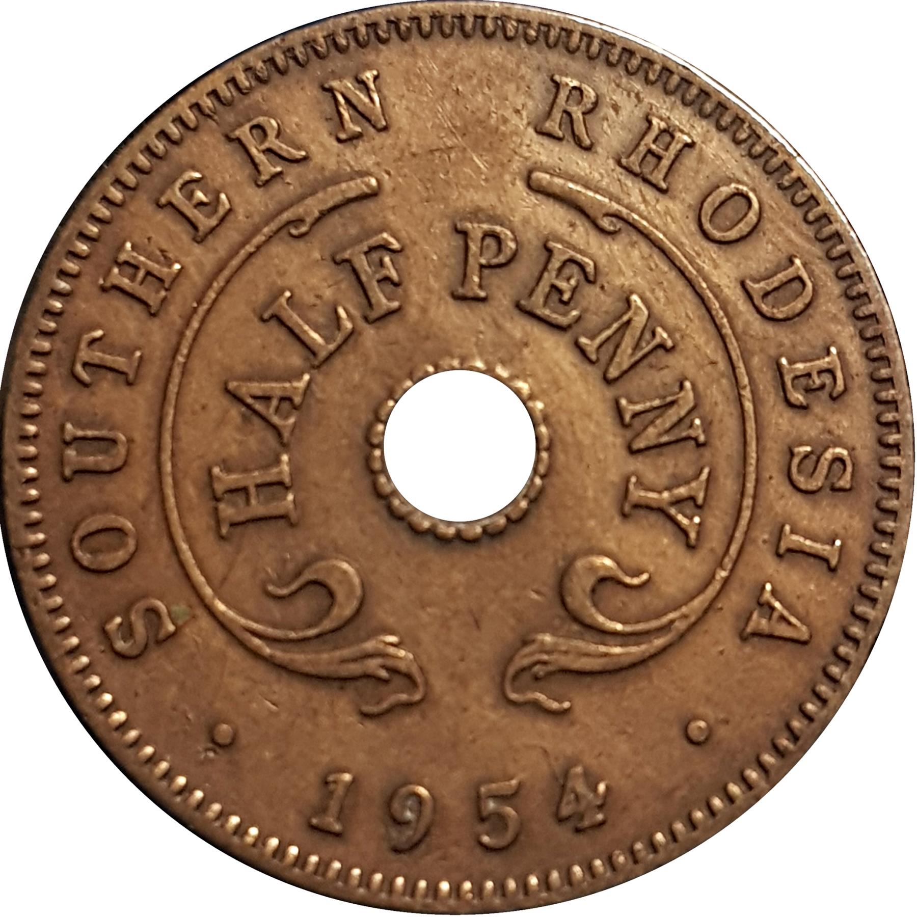 Southern Rhodesia | 1/2 Penny Coin | Crowned Flower | KM:28 | 1954