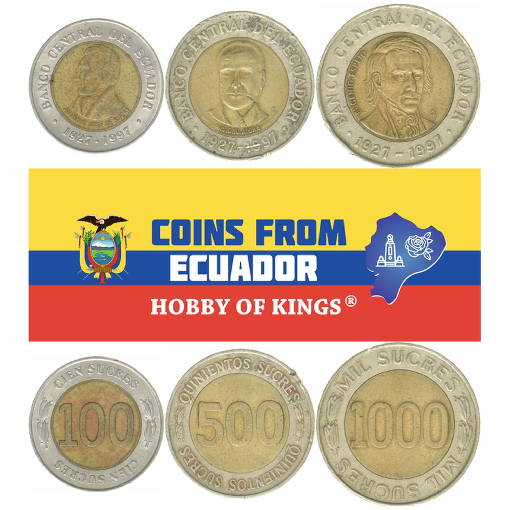 Ecuador | Sæt med 3 mønter | 100 500 1000 sucres | 1997
