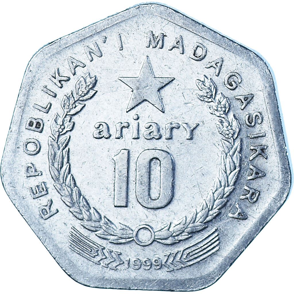 Madagascar | 10 Ariary Coin | Star | Worker | Peat | Km:27 | 1999