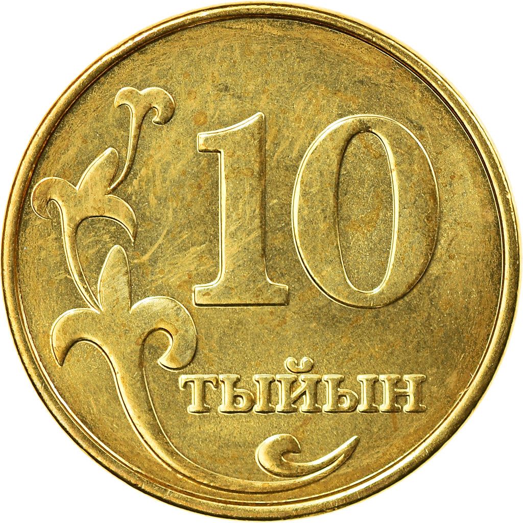 Kyrgyzstan | 10 Tyiyn Coin | Flower Ornament | Sun | Mountains | Falcon | Km:12 | 2008