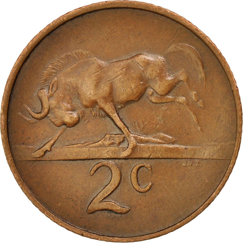 South Africa 2 Cents Coin | Afrikaans Legend - SUID-AFRIKA | KM66.2 | 1965 - 1969