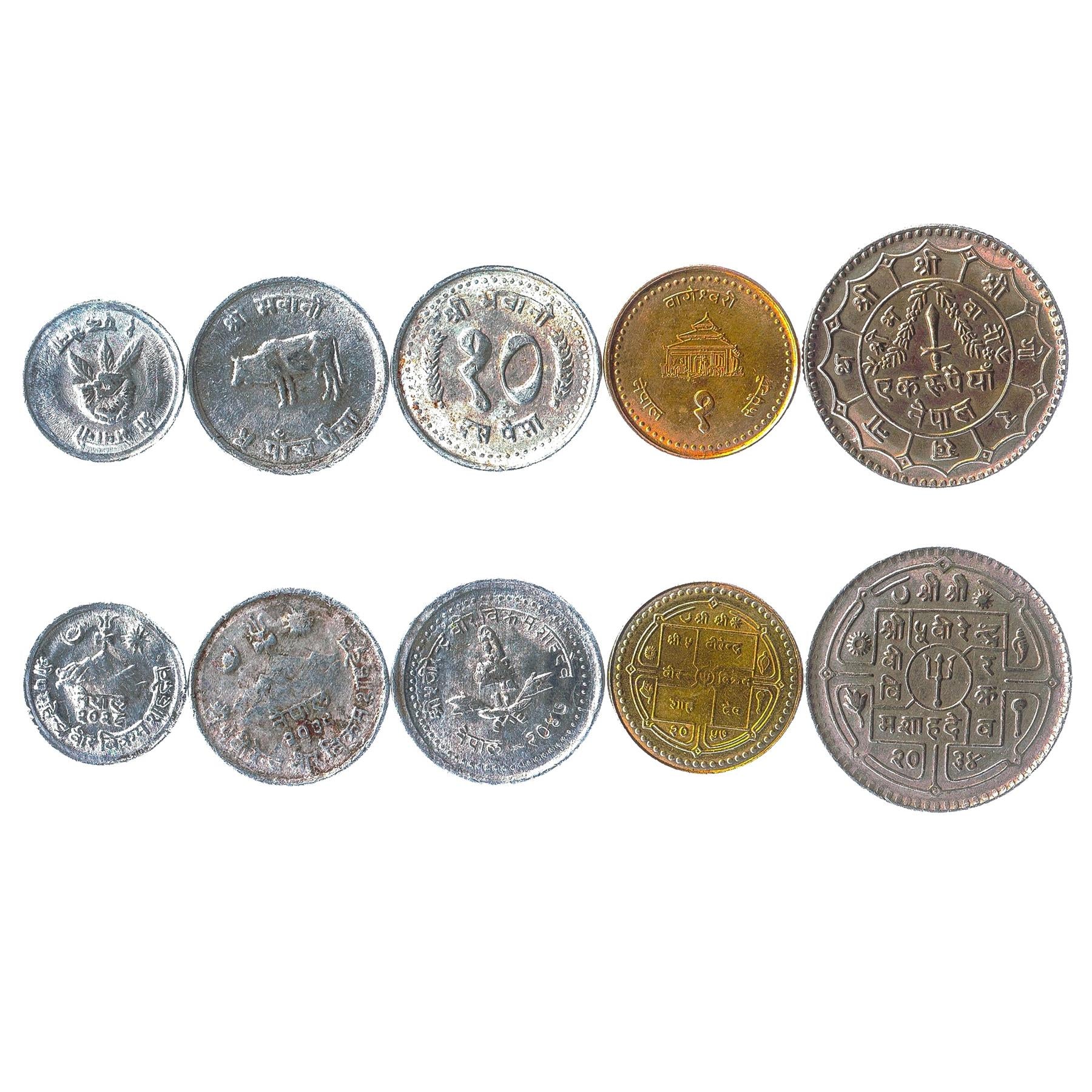 5 Nepal Coins | Mixed Nepalese Currency | Paisa | Rupee | Trident 1971 - 2022