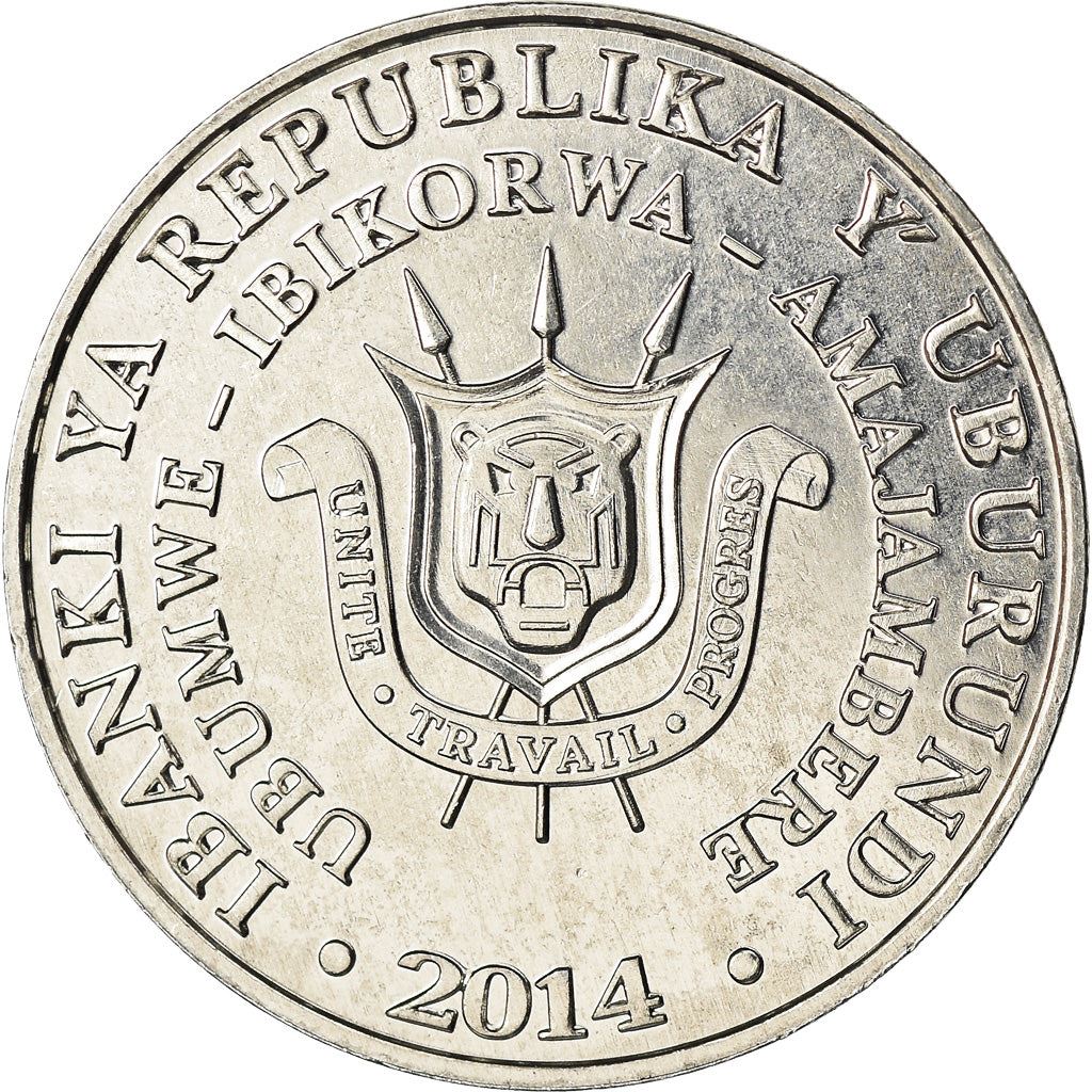 Burundi | 5 Francs Coin | Yellow-billed stork | Km:27 | 2014